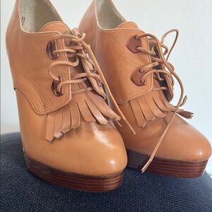 Michael Kors Tan Lace Up Boots with Fringe Detail